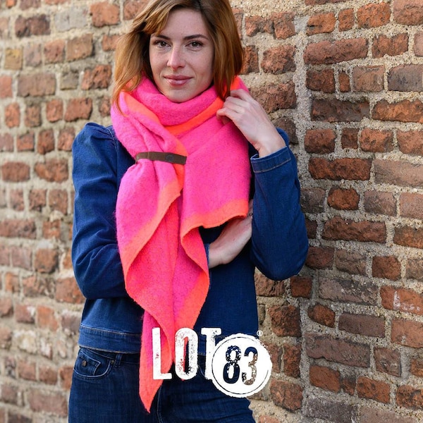 Winterschal lot83 mit Rand fem pink Orange Schal Tuch Damen
