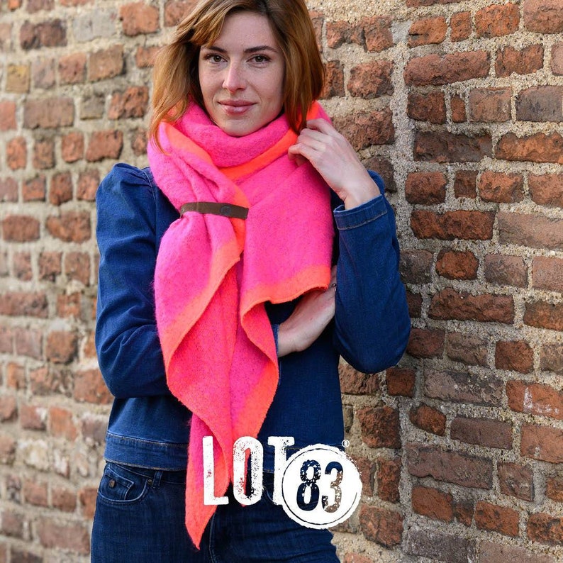 Winterschal lot83 mit Rand fem pink Orange Schal Tuch Damen Bild 1
