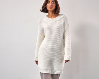 Chunky Knit Sweater, Wool Sweater Dress, Winter Wool Tunic Dress, Mini Sweater Dress, White Sweater Dress, Long Sweater Tops, Mohair Sweater