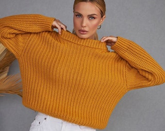 Chunky Knit Wool Sweater, Oversized Womens Sweater, Wool Pullover Top, Loose Knit Jumper, Casual Long Sleeve Sweater, Woolen Sweater Top