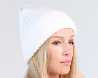 Winter Hat for Women, Angora Beanie Hat, Warm Fleece Hat, Knit Beanie, Wool Soft Beanie, Gift for women, Winter hat