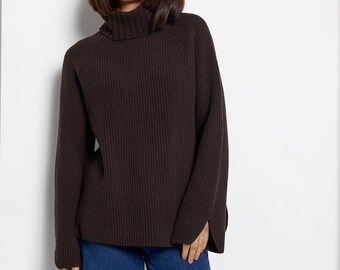 Oversized Cashmere Merino Silk Turtleneck Sweater, One Size (fits S–L)