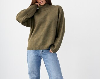 Wool Oversized Turtleneck Sweater, Soft Warm Knit Top, Relaxed Fit Fall Winter Pullover