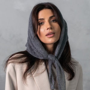 Knitted Headscarf, Graphite Kerchief, Gentle and soft Headscarf, Spring Fashion Gift