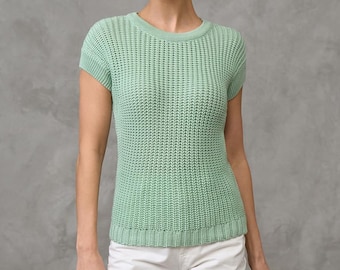 Cotton Knit Cap Sleeve Top, Textured Lightweight Summer Pullover
