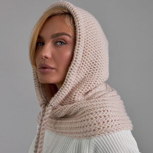 Beige Wool Balaclava Hat, Women Knit Balaclava, Knitted Women Hood, Winter Hat, Knit Hood, Neck Warmer, Trending Now, Outdoors Gift
