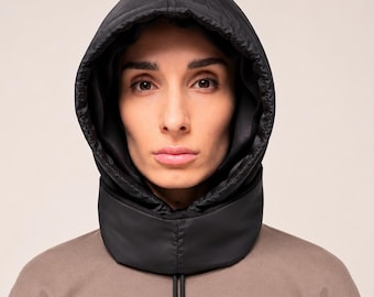 Satin Lined Waterproof Hooded Scarf, Rain Hood For Hair Protection, Packable Travel, Neck Warmer, 3 in 1