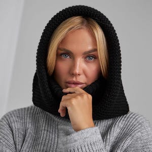 Hooded Scarf, Knit Wool Hood Scarf, Womens Snood, Scarf With Hooded Scarf, Knit Wool Hood Scarf, Womens Snood, Scarf With