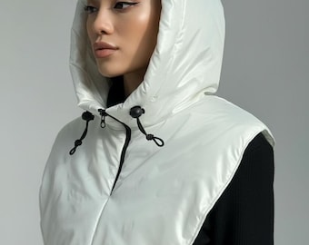 Waterproof hooded scarf, Rainproof hooded cowl, Hooded snood women, White hood cowl, Trending Now, Outdoors gift