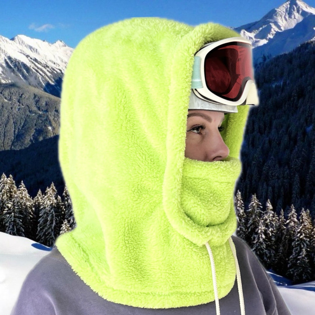 Over Helmet Hood, Ski Hood, Sherpa Hood, Snowboard Hood, Bright Green Fleece Hood, Balaclava