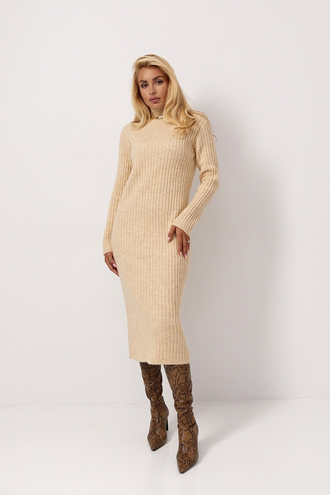 louren cut sleeve turtle knit dress