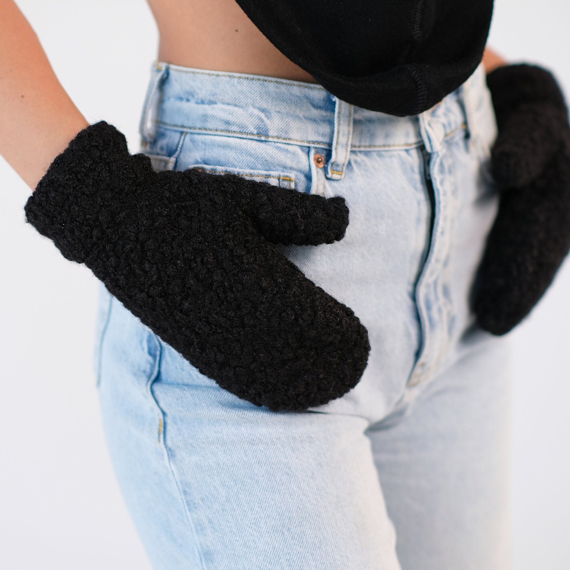 Hooded Scarf Mittens Set, Hooded Cowl, Womens Warm Mittens