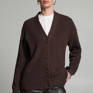 Cotton Long Cardigan, Button Up Relaxed Knit, Women’s Layering Sweater, Drop Shoulder Fit