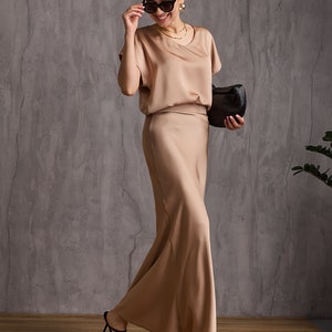 Silk Maxi Skirt. A-line Skirt Women, Satin Long Skirt, Silk Slip Skirt, Gift for Her, Summer Skirt Pink gold