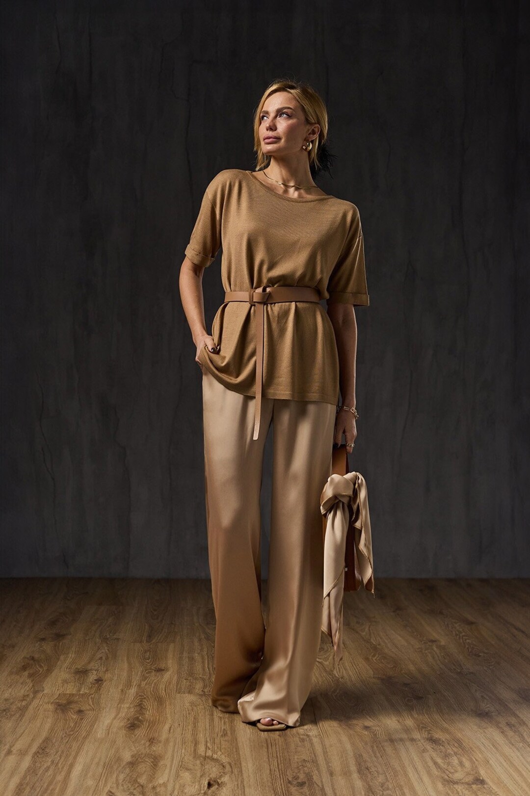 Women Casual Summer Solid Lacework Silk Straight Pants