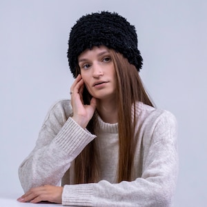 Faux Fur Hat, Warm Hat, Fleece Lined Hat, Winter Hat Women, Trendy Furry Hat, Headwear, Christmas Gifts, Black, White