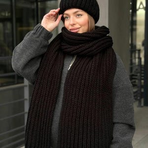 Chunky Hat and Scarf Set for Women, Knitted Wool Scarf and Hat, Warm ...
