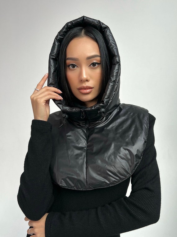 Waterproof Hooded Scarf, Rainproof Hooded Cowl, Black Hood
