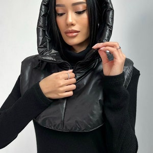 Hooded scarf, Waterproof hooded cowl, Balaclava, Detachable hood for women, Windproof hood cowl, Hooded collar, Gifts for Her, Black hood image 2