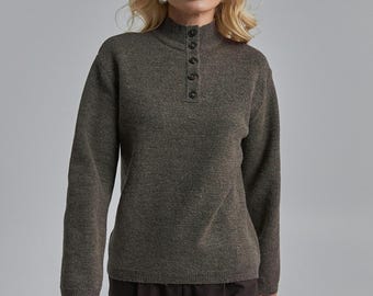 Pull en laine avec boutons, pull en mohair en tricot, pull à col haut, haut chaud pour l'hiver, tricots pour femme