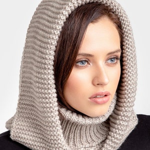 Beige Hooded Scarf Womens Snood Knitted Hooded Scarf - Etsy