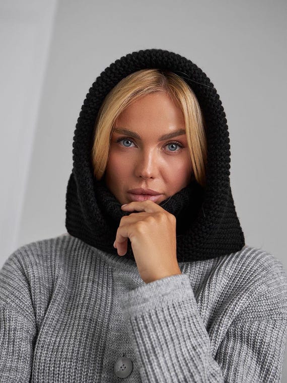 Beige hooded scarf Womens snood Knitted hooded scarf