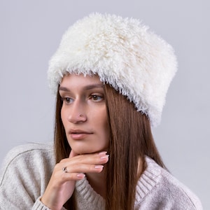 Ladies Faux Fur Hats, Modern Cossack Hat, Fleece Lined Cap, Winter Fashion, Warm Hats for Women, White