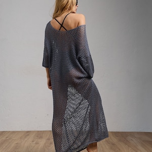 Loose Fishnet Cotton Tunic, Festival Clothing Womens, See Through Dress, Beach Dress Top, Gift for Friend, Crochet Mesh Dress, Maxi Tunic