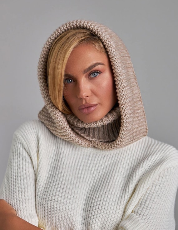 Beige Hooded Scarf Souffle Yarn Chunky Hooded Scarf | UNIQLO US main image 4
