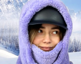 Lavender Over Helmet Hood, Sherpa Hood, Fits over helmet, Snowboard helmet Cover, Snowboard gift, Balaclava, Fleece Hood, Handmade