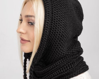 Hooded Scarf, Knit Wool Hood Scarf, Womens Snood, Scarf With Hooded Scarf, Knit Wool Hood Scarf, Womens Snood, Scarf With