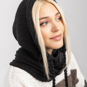 お歳暮 のし Scarf, Hood Wool Knit Scarf, Hooded Womens With Scarf Snood, 小物