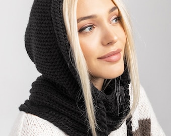 小物 FETICO WOOL CASHMERE KNIT HOODED SCARF FETICO(フェティコ)のWOOL CASHMERE KNIT HOODED SCARF BLACKの