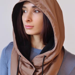 Hooded Scarf, Balaclava, Waterproof Windproof Hood, Button Hood with Drawstrings, Fleece Cowl Hood, Casual Neck Warmer, Unisex, Black