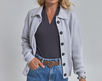 Alpaca Wool Cardigan For Women, Merino Buttoned Knit Sweater, Sustainable Capsule Wardrobe