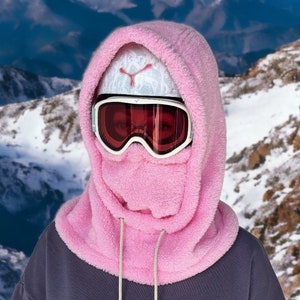 Pink Sherpa Hood, Balaclava, Ski Hood, Fleece Hood, Snowboard Hood, Ski Hood Over Helmet, Mountain Hood, Fleece Snowboard Hat, Outdoors Gift