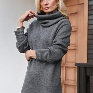 Robe midi en tricot de laine avec col amovible, robe-pull à manches longues, tenue d'hiver chaude et minimaliste