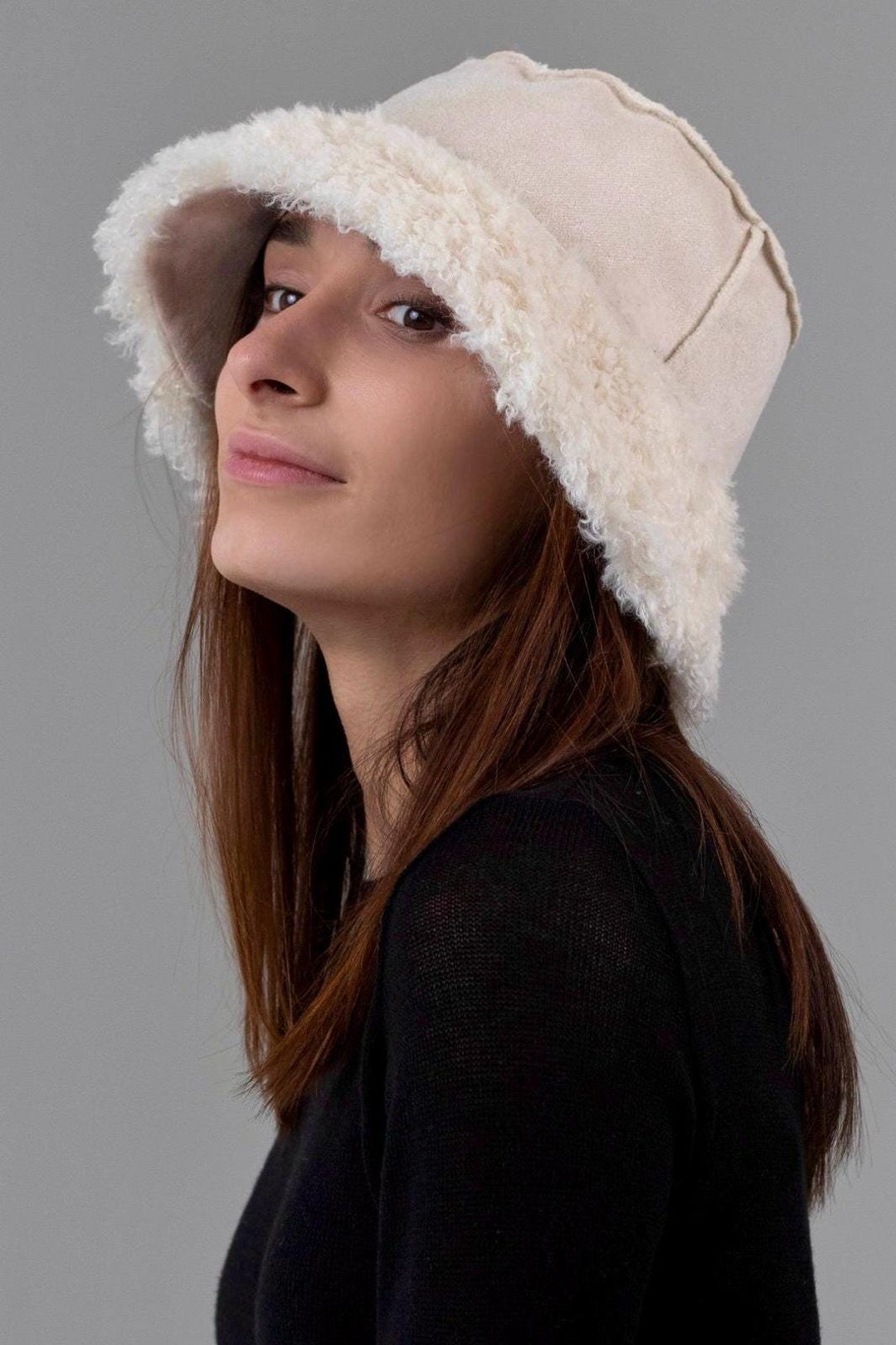 Faux Fur Winter Bucket Hat Furry Unisex Warm Hat, Reversible  display picture 2