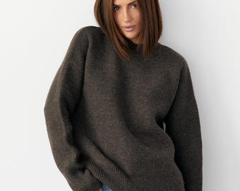 Wool Sweater for Women, Warm Oversized Top, Casual Knitwear, Winter Fall Jumper, One Size (S–L)