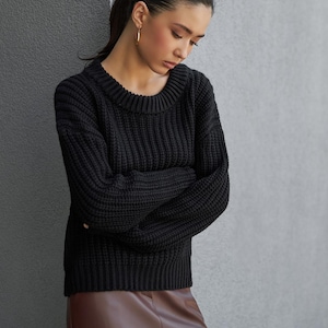 Chunky Knit Wool Sweater, Oversized Womens Sweater, Wool Pullover Top, Loose Knit Jumper, Casual Long Sleeve Sweater, Woolen Sweater Top