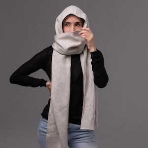 Hooded Hemp Scarf, Organic Hood Unisex, Festival Head Scarf, Convertible Scarf, Eco Friendly, Natural Color