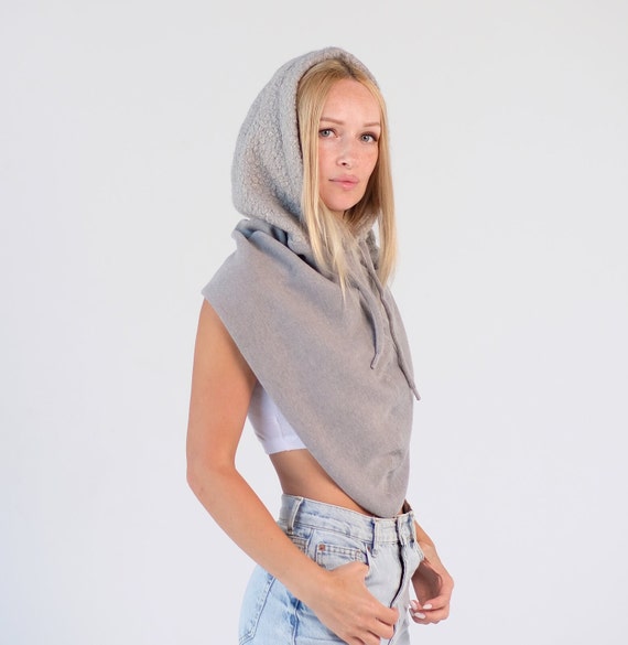 Hooded Cowl, Womens Hooded Scarf, Fleece Scarf Hoodie, Warm
