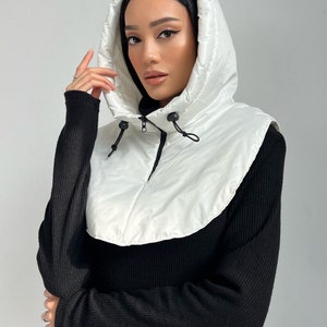 Hooded scarf, Waterproof hooded cowl, Balaclava, Detachable hood for women, Windproof hood cowl, Hooded collar, Gifts for Her, Black hood image 6