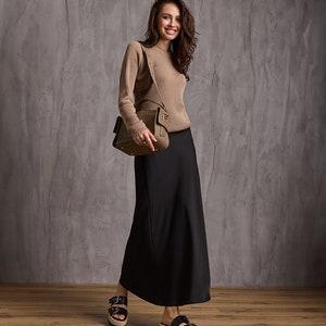 Silk Maxi Skirt. A-line Skirt Women, Satin Long Skirt, Silk Slip Skirt, Gift for Her, Summer Skirt Black