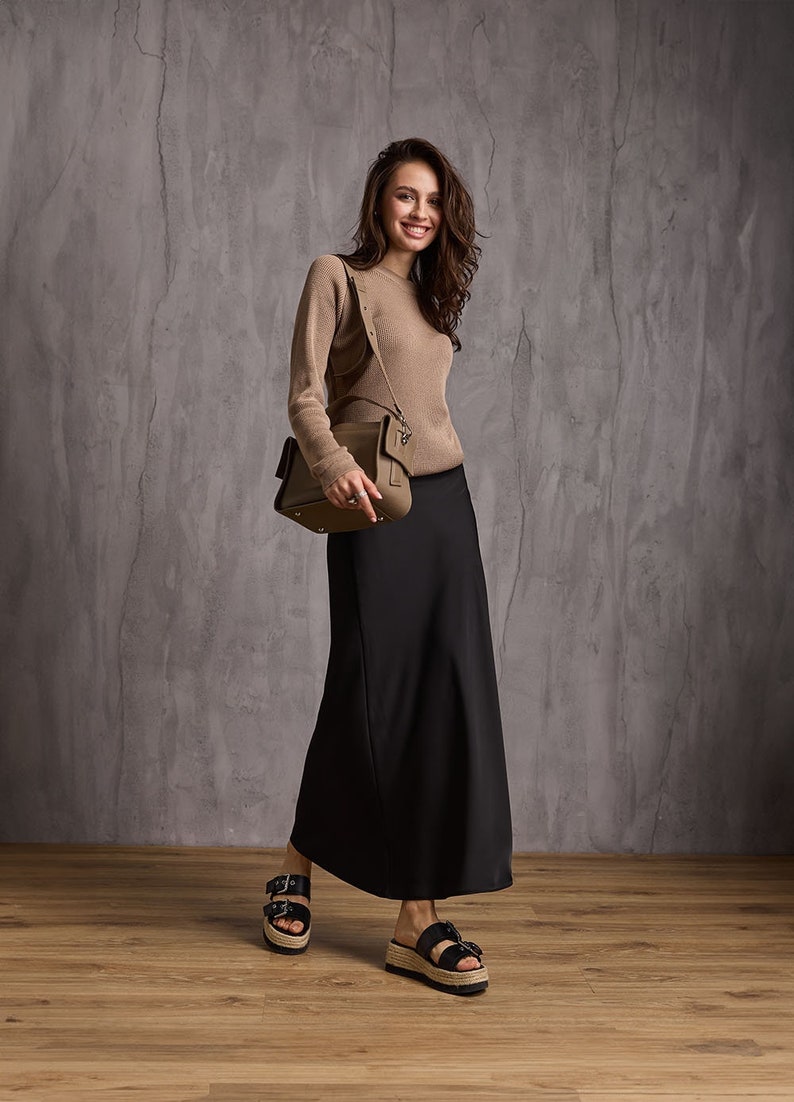 Silk Maxi Skirt. A-line Skirt Women, Satin Long Skirt, Silk Slip Skirt, Gift for Her, Summer Skirt Black