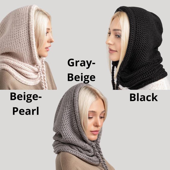 Écharpe à Capuche 2 En 1 Femme - Hiver - Rayée Grise - Chaud Et Tendance