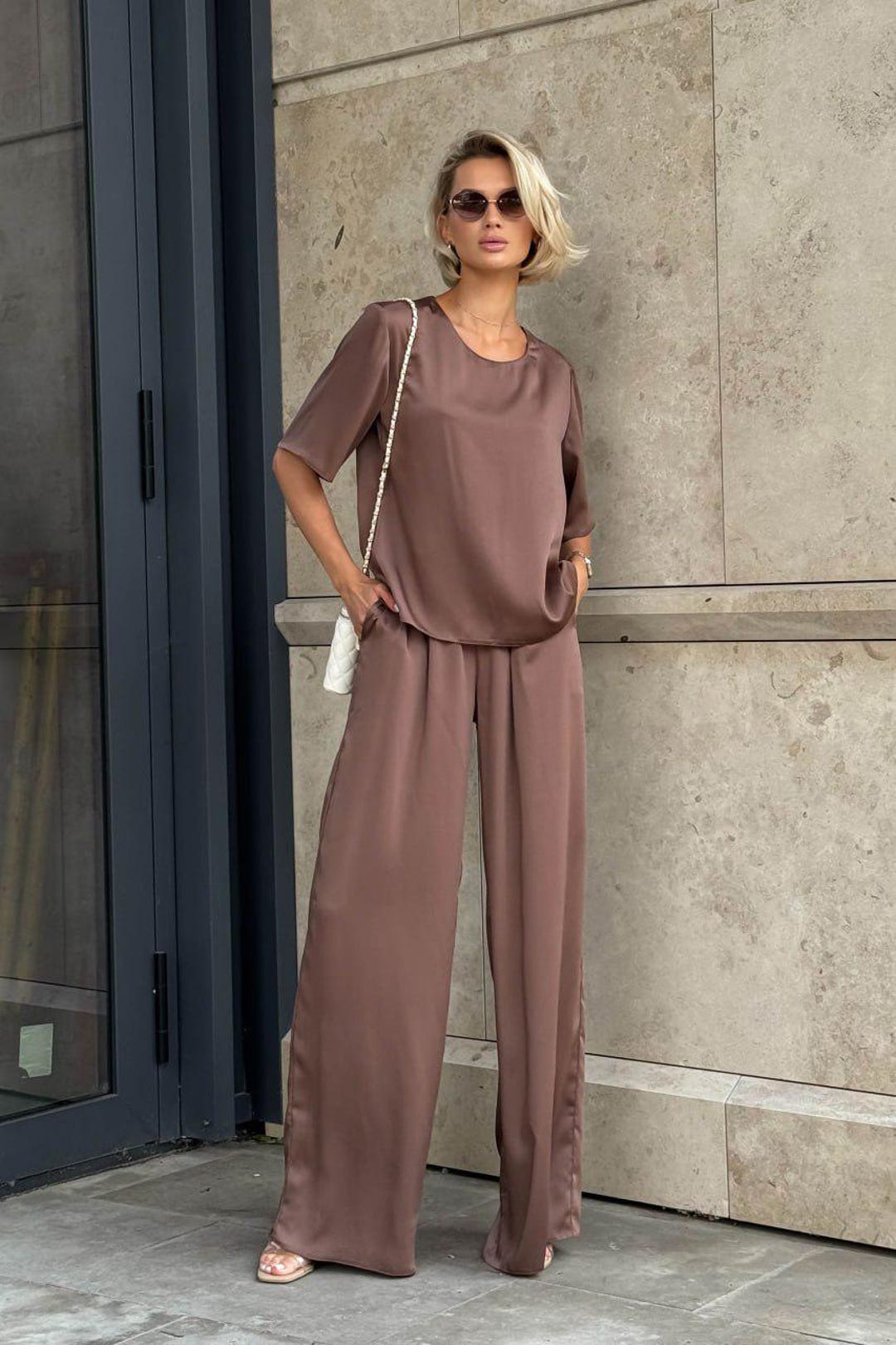 Anchos Elegantes Blusa Para Pantalon Ancho Conjunto Blusa Manga