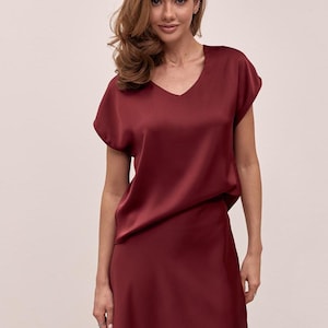 Silk Blouse for Women, Silk Short Sleeve Top, Loose Satin Blouse, Silk T-Shirt, Spring Fashion, Minimalist Basic Summer Top