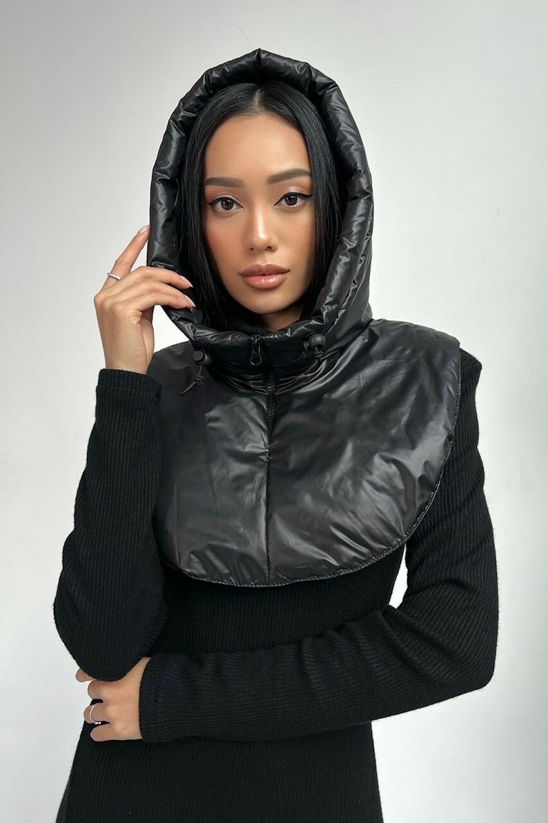 Hooded scarf, Waterproof hooded cowl, Balaclava, Detachable hood for women, Windproof hood cowl, Hooded collar, Gifts for Her, Black hood image 1