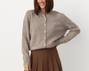 Cashmere Yak Cardigan Women, Luxury Button Up Knitwear, Soft Natural Wool Jacket, Minimalist Sustainable Style